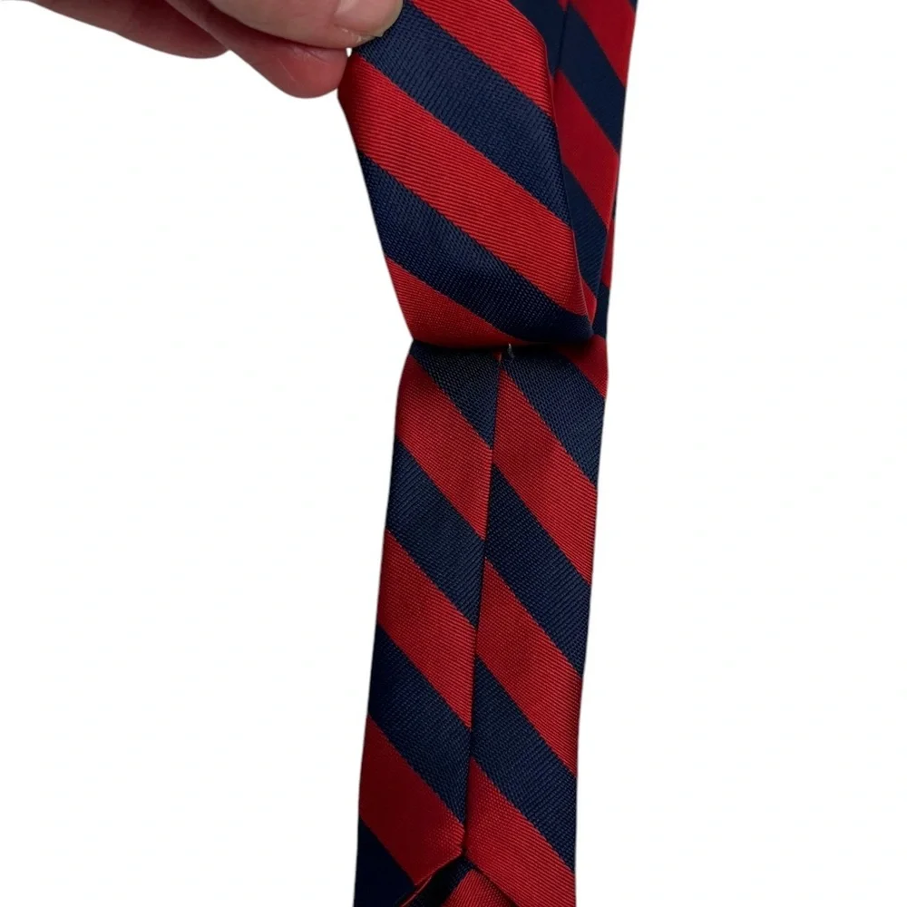 Boys Clip On Tie Red Blue Diagonal Striped Classic Pointed Tie 15-1/2”